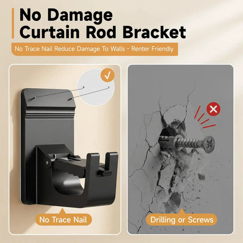 Heavy Duty No Drill Curtain Rod Brackets With Super Tight Adhesive And Clear Pins, 30 Pound Weight Capacity Damage Free Curtain Holders No Drama Setup For Rentals And Homes 4 Pack