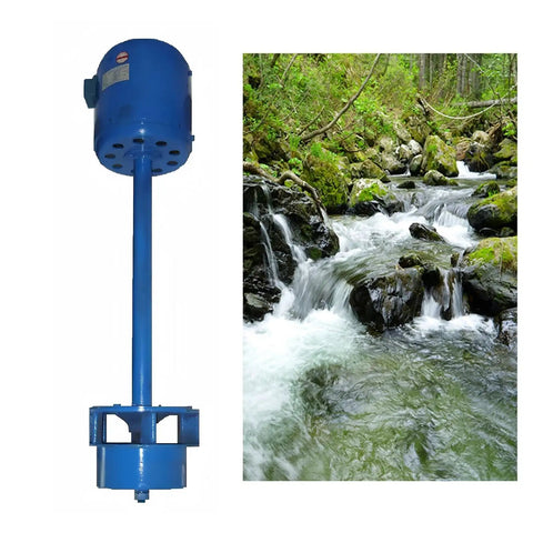 5 kW Axial Flow Hydroelectric Generator Set With Corrosion Resistant Aluminum Shell next to small stream