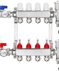 4-Branch PEX Radiant Floor Heating Manifold Kit With 4 Loops For Hydronic Warmth, Stainless Steel Construction, front view