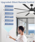 Person using remote to control Beast Of A 72 Inch Ceiling Fan With Remote For Indoor Outdoor Use in a modern living room