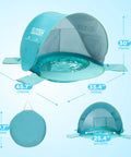 Baby Beach Tent Pop Up Shade Pool With UPF 50 UV Protection Sun Shelter, dimensions and carry bag with dual mesh panels