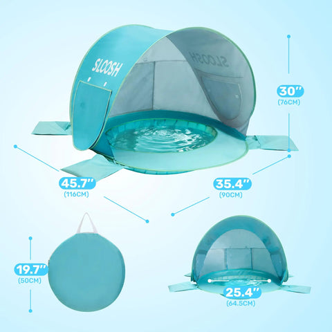 Baby Beach Tent Pop Up Shade Pool With UPF 50 UV Protection Sun Shelter, dimensions and carry bag with dual mesh panels