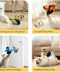 Smart Sensing Flapping Butterfly Cat Toy With Auto Activation That Triggers When Your Cat Approaches Realistic Flutter Motion Sparks Play Engages Hunting Instincts Totally Interactive Blue Butterfly Toy For Cats To Chase And Pounce, blue hanging butterfly cat toy in indoor play scenes