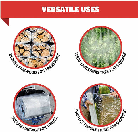 Top Shelf 18 Inch Stretch Wrap 80 Gauge Clear Plastic Film 4 Pack Bulk Rolls for bundling firewood and securing luggage.