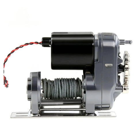 Upgrade Your Hyper Go And Mjx H8H Maker Mk07 Rc Crawler With This Sick Metal Electric Remote Control Winch side view with motor and wire.