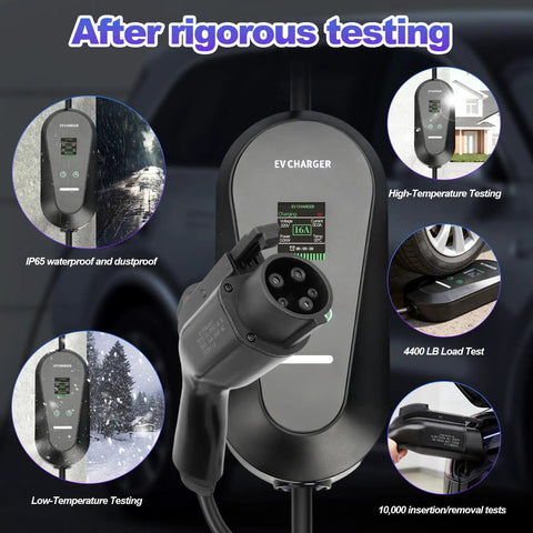 Portable Level 1 Plus Level 2 EV Charger For Electric Cars With 1.8 Inch LCD Display showcasing testing results