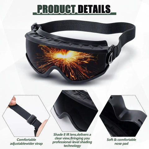 Built Tough Welding Goggles With Shade 8 Infrared Lens And 180 Degree Wide View Angle for comfortable fit and clear view.