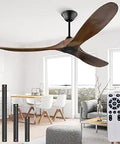 52 Inch Outdoor Ceiling Fan No Light With Remote Control, Wood Walnut Blades, Moisture Proof Construction in living room