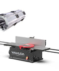 Heavy Duty 10 Inch Benchtop Wood Jointer Featuring Spiral Cutterhead And Cast Iron Table With Pull Out Extensions Plus Four Sided Carbide Inserts For Zero Hassle Smooth Finishes with spiral cutterhead attached