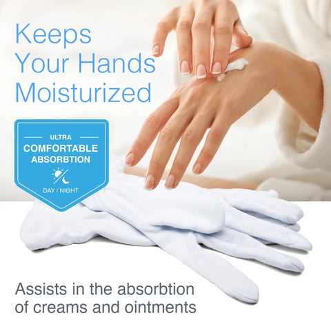 Moisturizing Eczema Cotton Gloves Large Pack 24 Pairs For Hand Care Hypoallergenic Ultra Comfy Fit Aids Cream Ointment Absorption