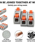 60 Pack Lever Wire Connectors For 24 To 12 Awg Quick Splice Electrical Terminals showcasing PC flame retardant connectors with copper wire.