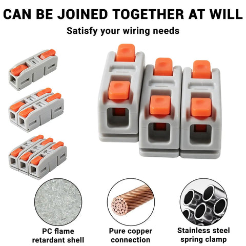 60 Pack Lever Wire Connectors For 24 To 12 Awg Quick Splice Electrical Terminals showcasing PC flame retardant connectors with copper wire.