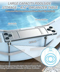 Six Cup Holder Poolside Bar Table For Folding Above Ground Pools Portable Swim Up Bar With Storage Bag installed on round pool