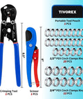 Beast All In One PEX Crimping Tool Kit With 2 In 1 Ratchet Cinch And Removal, Handles 3/8 to 1 Inch Stainless Clamps, Includes PEX Cutter
