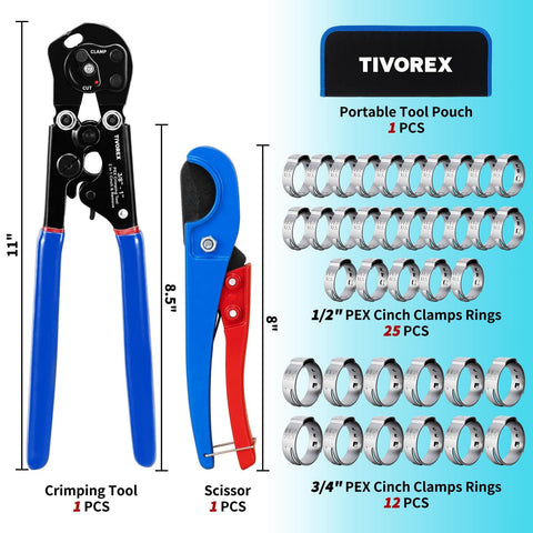 Beast All In One PEX Crimping Tool Kit With 2 In 1 Ratchet Cinch And Removal, Handles 3/8 to 1 Inch Stainless Clamps, Includes PEX Cutter