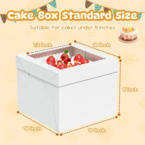 3 Pack Tall Cake Boxes With Clear Window 10x10x8 Inch Bakery Containers Including Thick Cardboard Boards Plus Decorative Stickers Straight Up Hits Different For Fresh Pastries