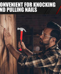 Person using Workhorse Hammer Set With Magnetic Nail Starter And Two Claw Hammers 8oz Stubby And 16oz Fiberglass General Purpose 560 Piece Nail Assortment Kit