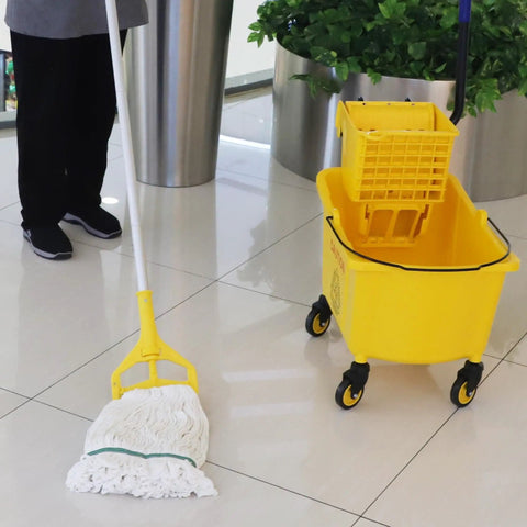 35 Quart Commercial Mop Bucket With Side Press Wringer On Wheels Included Industrial Mop Yellow for floor cleaning