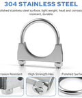 Beefy Stainless Steel U-Bolt Exhaust Clamp 2-1/8 Inch Inside Diameter, polished steel, corrosion resistant, hex nuts visible