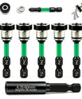 Rock Solid 6 Piece Drywall Screw Setter Set With Adjustable Depth Positioning Bits And Magnetic Hex Extension Bar for mounting sheeting.