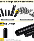 Roll Pin Assortment Kit 416 Pcs 13 Sizes From M1.5 To M6 Slotted Spring Steel Pins Showing Hollow vs Solid Design