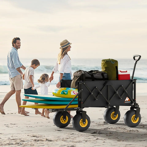 All Terrain Beach Wagon With 10 Inch Inflatable Wheels For Sand And Grass Collapsible Foldable Wagon Cart on beach