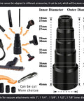 13-Piece Universal Vacuum Attachment Kit For Wet And Dry Cleaning Fits Hoses From 1 Inch To One-Seven-Eighth Inch ID components
