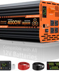 Heavy Duty 4000 Watt Pure Sine Wave Inverter Converts 12V DC To 110V AC For Rv Camper Power With Beefy 8000 Peak Output showcasing LCD monitor and power ports.