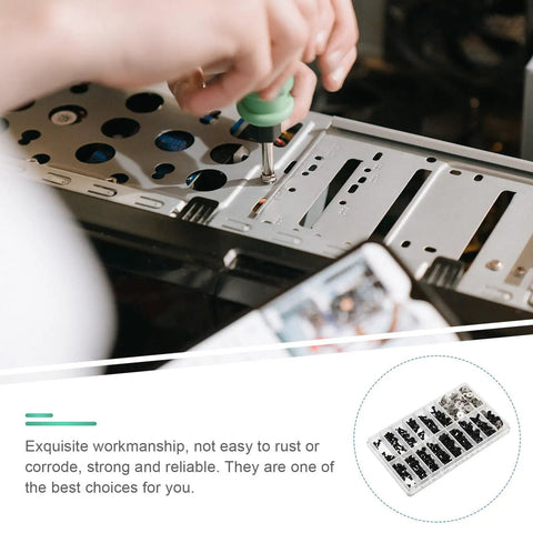 Rock Solid 360Pcs Rust Proof Flat Head And Countersunk Computer Screws M2 M2.5 M3 Stainless Steel Hardware Assortment Kit used in PC assembly.