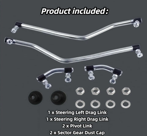 Adjustable Steering Drag Link Kit For Craftsman Lawn Tractors Replacement Left And Right Sides With Pivot Link And Sector Gear Dust Cap Durable OEM Style Parts Fits 532436884 532436885 And Similar Models, shown with drag links and hardware