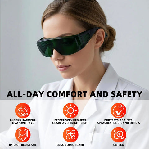 Industrial Grade Shade 5 Welding Goggles Built Different For Serious Eye Protection And Anti Fog Side Vents Ideal For Plasma Cutting And Soldering Tasks ANSI Certified Tough As Nails Polycarbonate Lenses worn by a woman with an ergonomic design and impact-resistant features.