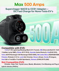 Universal Nacs To Ccs Adapter For Tesla Supercharger Dc Fast Charging Plug And Play Gear showing rear angle with 500A rating.