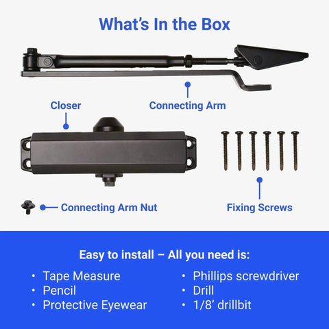 No Slam Hydraulic Door Closer For Homes With Auto Close And Easy Open Arm Grade 3 Slow Close Hinge with connecting components