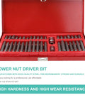 Rock Solid Hex And Spline Socket Wrench Set With Metric Ratchet Adapters And Heavy Duty Storage Case with driver bits in red case.