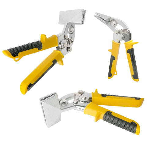 3 Inch Hand Seamers Sheet Metal Bender Tool with straight jaw, ergonomic handle, durable alloy steel, shown from multiple angles.