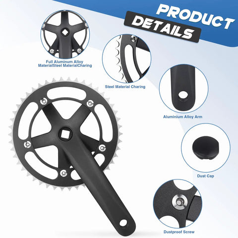 46T 170mm Aluminum Alloy Square Crankset For Single Speed And Fixed Gear Bikes E Bikes Road And Cruiser Bikes Beefed Up 170mm Crank Arm Lightweight Chainring For Robust Performance detail view