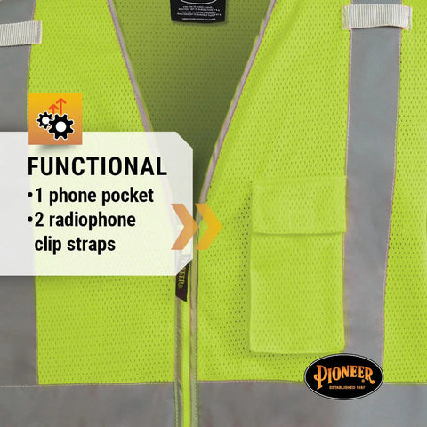 High Visibility Sleeved Mesh Safety Vest With Brilliant Reflective Tape And Utility Pockets Class 3 detailing pockets and clip straps