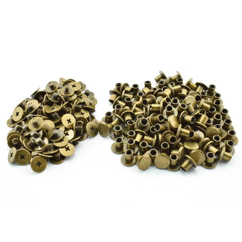 Boss Grade 120 Pcs Chicago Screws Cross Head Drive For Bookbinding And Leather Working Dead Serious Zinc Plated Steel Rivets In Bronze 5Mm X 6Mm Straight Shot DIY Hardware including two piles of screws.