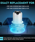 12V Diesel Fuel Pump For Ram 2500 3500 Pickup 1997 1998 1999 2000 2001 2002 5.9L Cummins Turbo Diesel Direct Replacement Plug And Play OEM Compatible With 100 Percent OE Matched Connectors No Cutting Needed displayed on a car hood