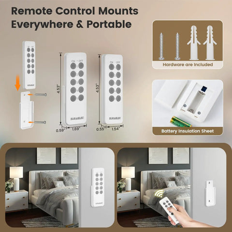 Expandable Indoor Remote Control Outlet With Five Outlets And Two Remotes, Wireless Light Switch for home devices, 100 ft range.