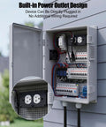 Built-in power outlet in Tough As Nails Abs Weatherproof Electrical Enclosure Box with thermostat, showcasing wiring connections.