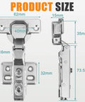 Buttery Smooth Soft Close Cabinet Hinges For Frameless Cabinets Full Overlay European Style 35Mm Cup Concealed Hardware 110 Degrees Silent Cushion Action 50 Pack No Sweat Setup dimensions image showing 62mm, 15mm, 40mm, 35mm, 116mm, and 32mm.
