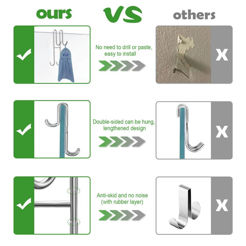 Extended Double Shower Door Hooks 2 Pack No Drill No Mess Heavy Duty Stainless Steel Towel Hangers For Frameless Glass Bathrooms Drilling Free No Adhesive Perforation 7 Inch Long Easy Install And Extra Towel Storage
