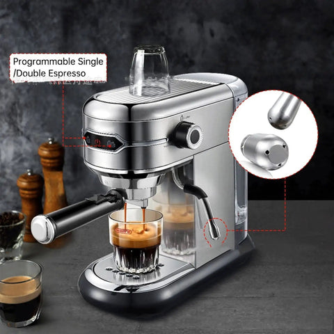 Top Shelf Stainless Steel Coffee Maker With Permanent Reusable Filter Semi Automatic Slim Cappuccino Brewer brewing espresso shot