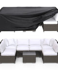 Heavy Duty Waterproof Patio Furniture Covers For Outdoor Sectional Sofa Sets And Table And Chair Sets Fits Up To 6-8 Chairs 108 In L By 82 In W By 28 In H All Weather Protection Year Round partially covering outdoor sectional