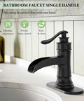 Bold Matte Black Waterfall Bathroom Faucet For Farmhouse Vanity With Single Hole Centerset One Handle Mixer Tap Pop Up Drain Overflow Antique Look Durable Metal Construction Easy Install