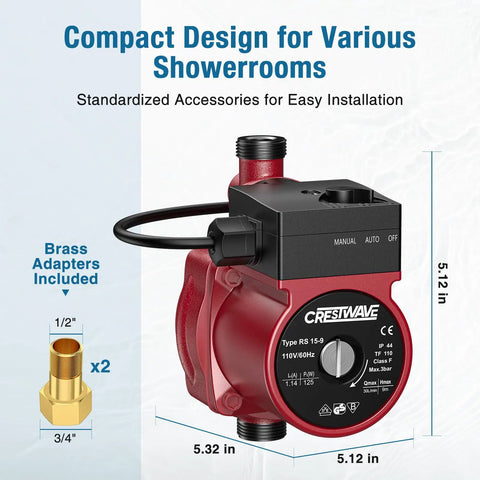 2 In 1 Hot Water Recirculating Pump 125W 110V Pressure Booster with compact design for easy installation in showerrooms.