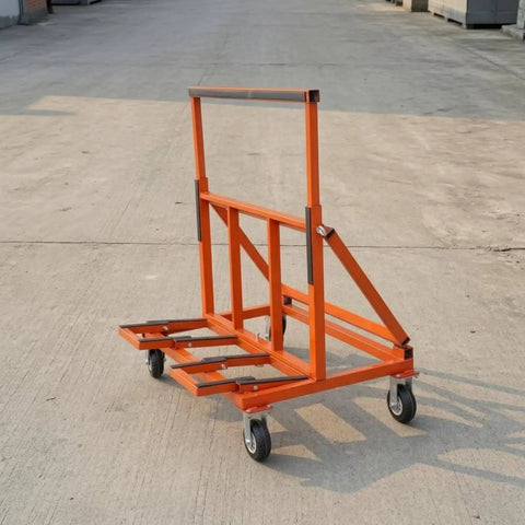 Folding Transport Cart Flatbed Hand Truck With Four Six Inch Swivel Casters Anti Slip Strips And Brake Control Sturdy Steel And Rubber Build For Hauling Heavy Boxes Groceries And Gear In Home Shop Or Garage, orange steel frame