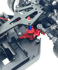 Front Steering Upgrade Kit For 1 By 10 MJX 10303 10304 RC Cars, 6061 aluminum alloy construction in red, detailed view.