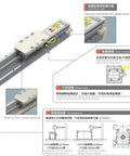 Diagram of Fully Integrated X Axis Sliding Stage showing dustproof features and vacuum connector for clean room use.